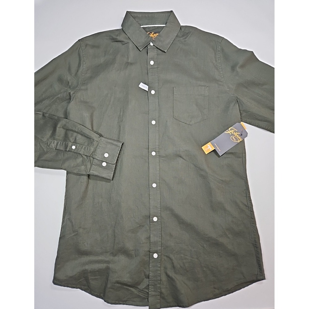 Johnny Bigg Men's Green Linen Blend Button Up Long Sleeve Shirt Large‎ Tall NWT